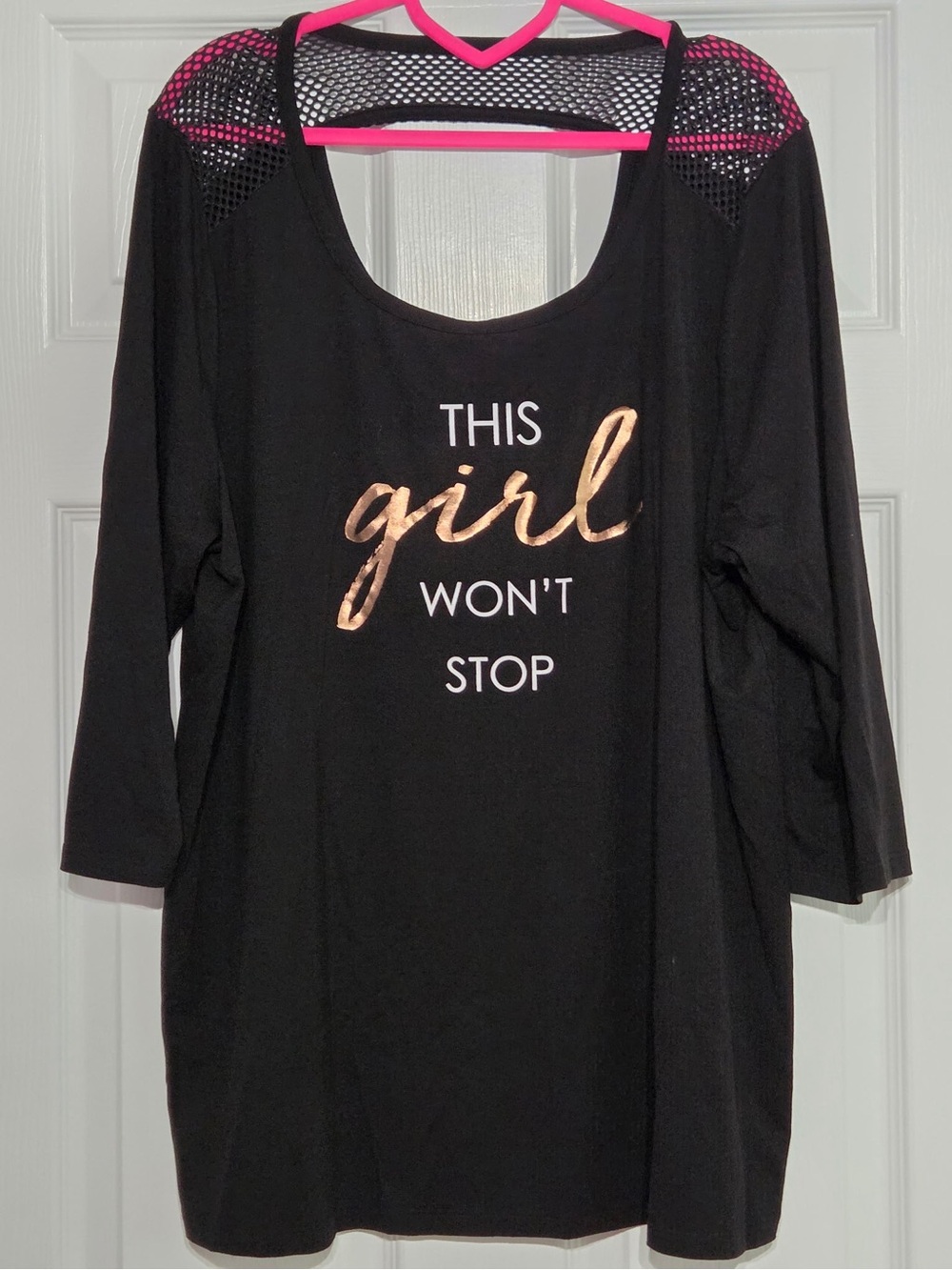 Lane Bryant Black Mesh Accent Graphic 3/4 Sleeve Tee Size 18/20
